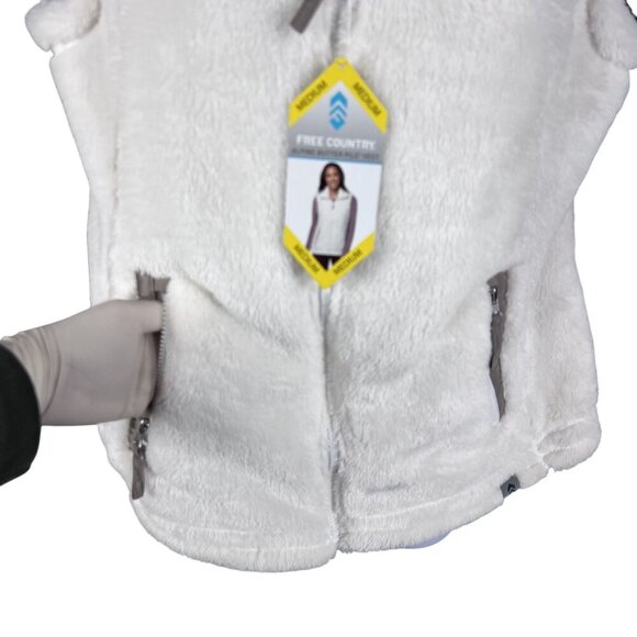 Free Country NWT Womens M Cream Alpine Butter Pile Fleece Zip Pockets Teddy Vest - Picture 6 of 16